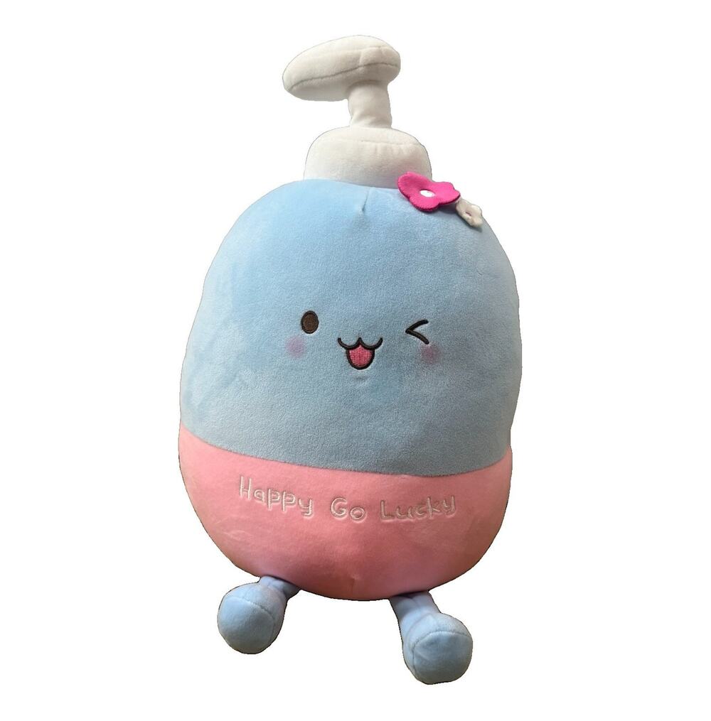 MINISO Home Decor Series Body Wash Plush Pink Soap Dispenser Happy Go Lucky 12”